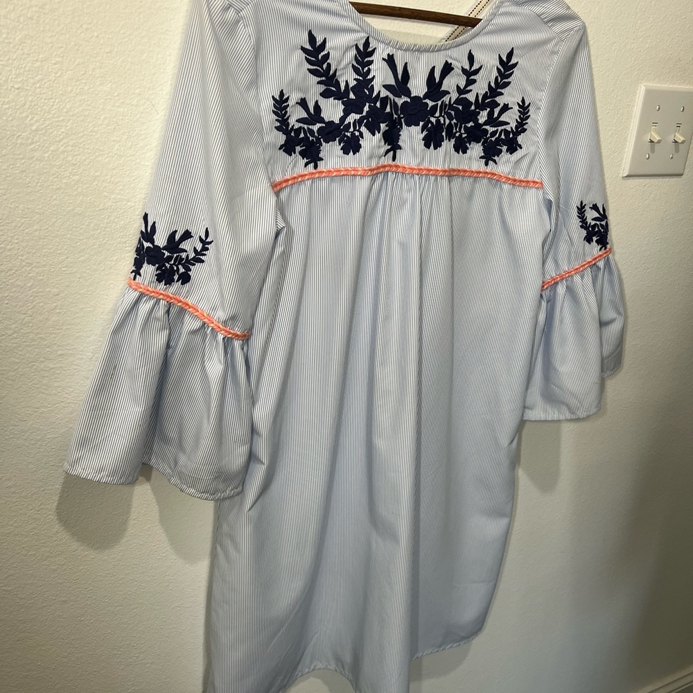 THML ANTHROPOLOGIE BOHO PINSTRIPE EMBROIDERED DRESS SIZE MEDIUM - Picture 5 of 13